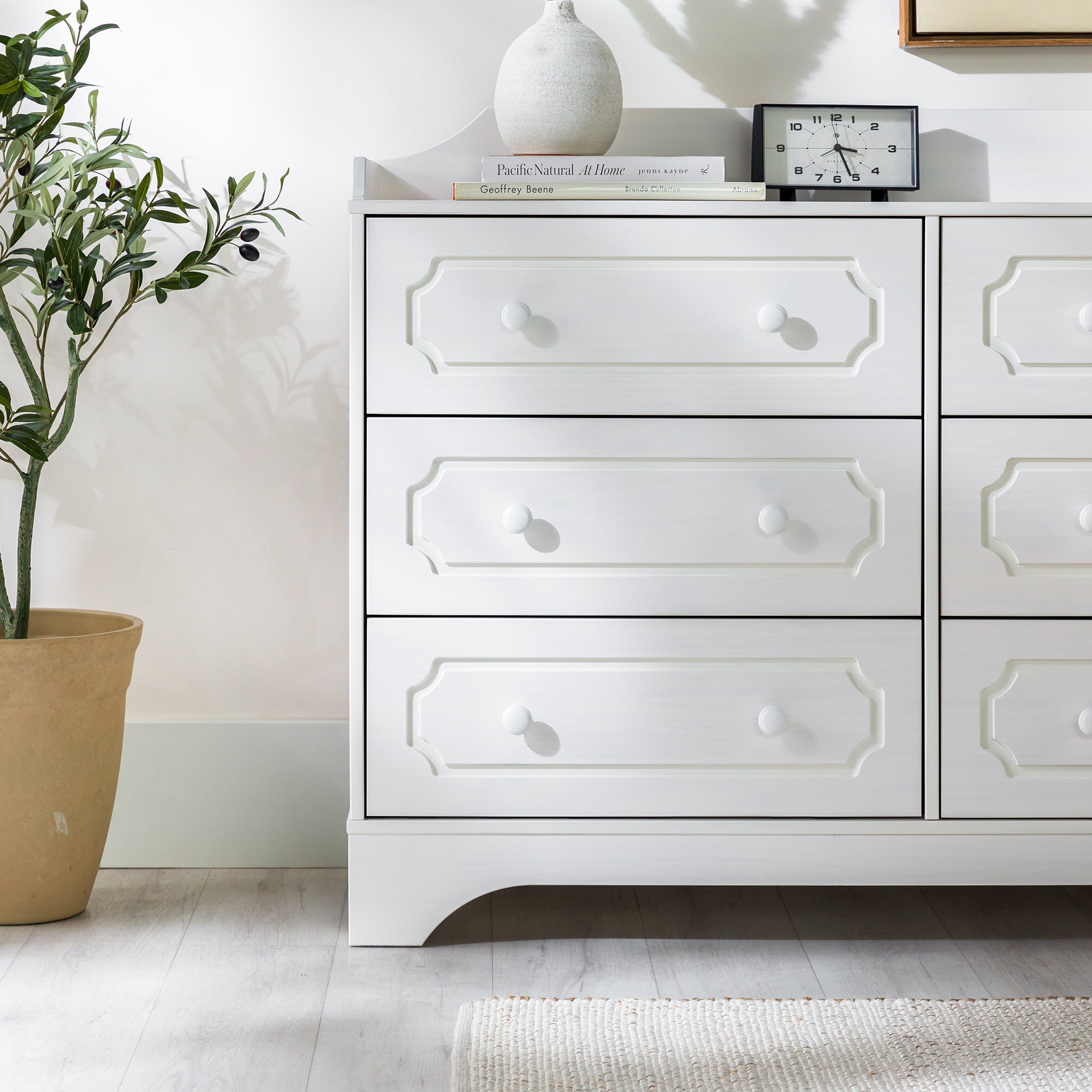 Manor Park Classic Gallery-Top Beveled 6-Drawer Dresser, White