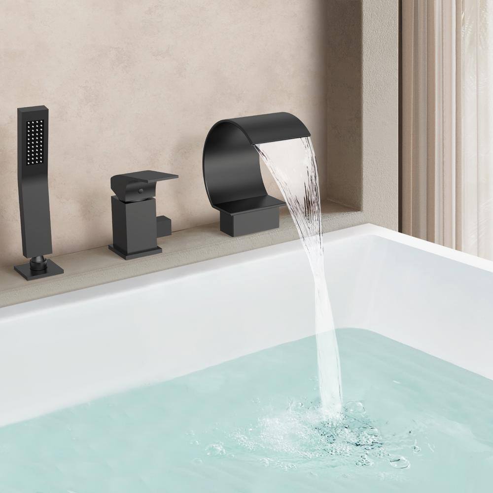 CRANACH Single-Handle Tub-Mount Roman Tub Faucet with Hand Shower in Matte Black SRSFS1005-BK