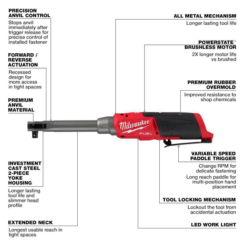 MW M12 FUEL 12V Lithium-Ion Brushless Cordless 38 in. Extended Reach High Speed Ratchet (Tool Only) 2569-20