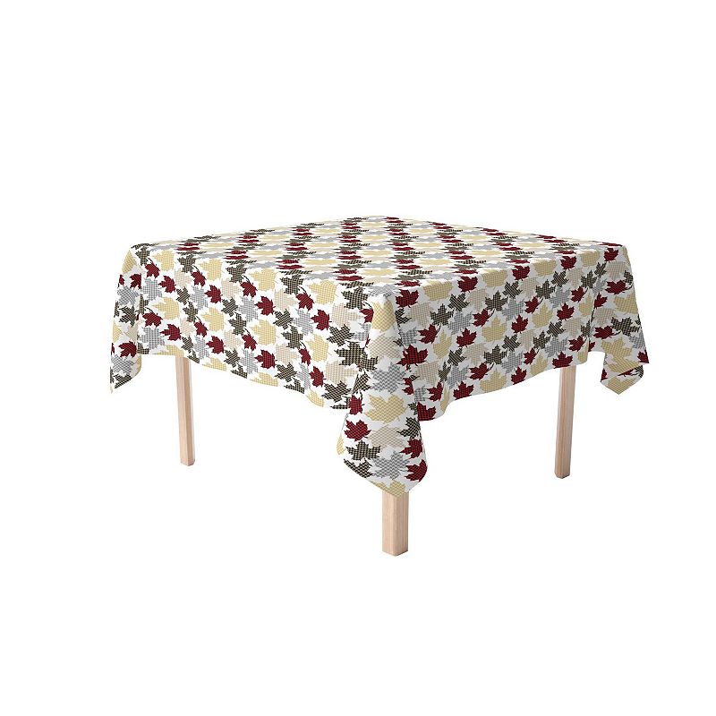 Square Tablecloth， 100% Cotton， 52x52， Houndstooth Maple Leaves