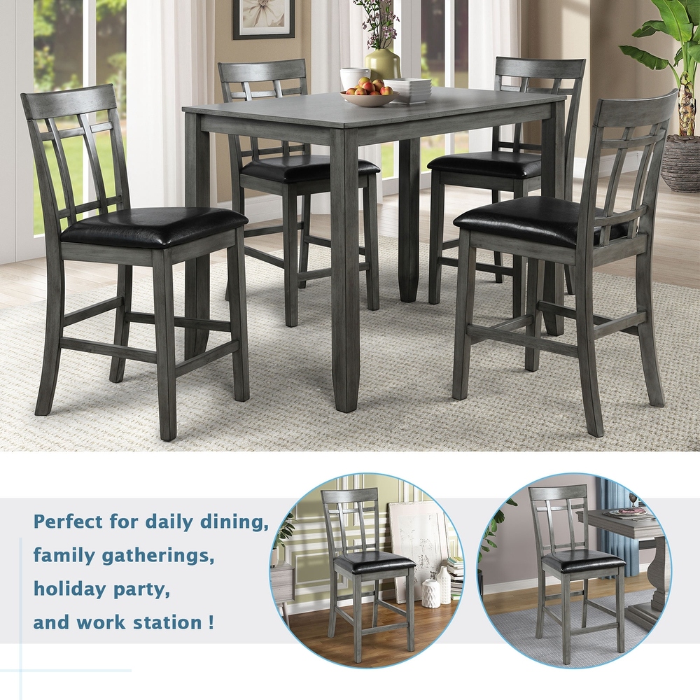 5 Piece Vintage Rectangular Table with 4 chairs  Wood Dining Table and Chair Set for Dining Room