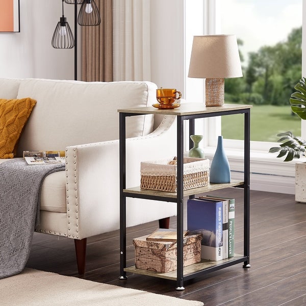 Javlergo Industrial End Side Tables Nightstand with 3-Tier Storage Shelf