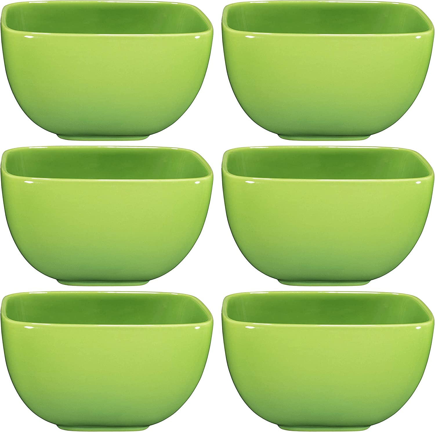 Large Ceramic Square Bowl Set - 26 Ounce for Pasta， Cereal， Soup and Berries - Set of 6 (Gradient Green)