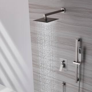 CASAINC 1-Spray Patterns with 10 in. Wall Mount Dual Shower Heads with Sliding Rod in Spot Resist Brushed Nickel M6628-A-10-BN