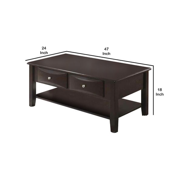 Wooden Coffee Table with 2 Spacious Drawers， Brown