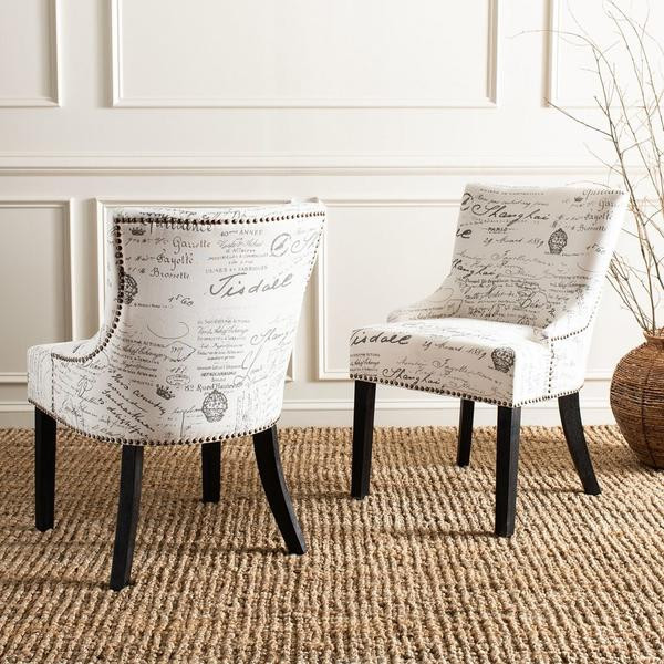 Miles 19 quoth Side Chair set of 2 Brass Nail Heads Eggshell With French Writing   Contemporary   Dining Chairs   by Love Sofa  Houzz