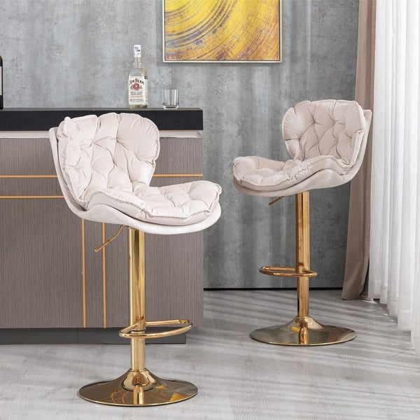 Swivel Bar Stools Set of 2， Adjustable Counter Height Barstools with Footrest， Velvet Bar Chairs for Dining Room Home Bar