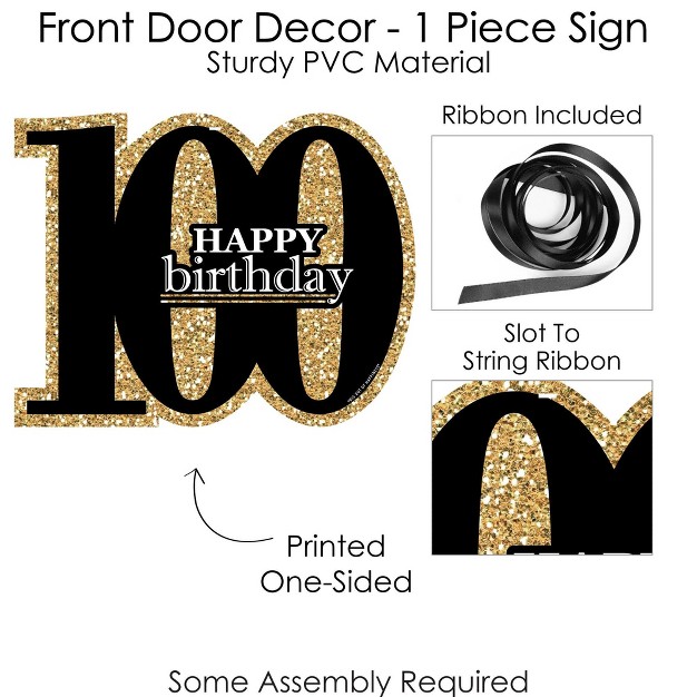 Big Dot Of Happiness Adult 100th Birthday Gold Hanging Porch Birthday Party Outdoor Decorations Front Door Decor 1 Piece Sign