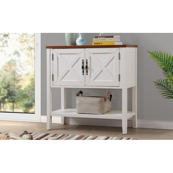 35'' Farmhouse Wood Buffet Sideboard Console Table with Bottom Shelf and 2-Door Cabinet