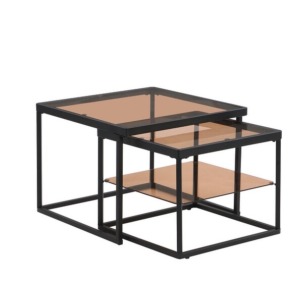 Adjustable 2Tier Nested Coffee Table with Highlow Glass with Metal