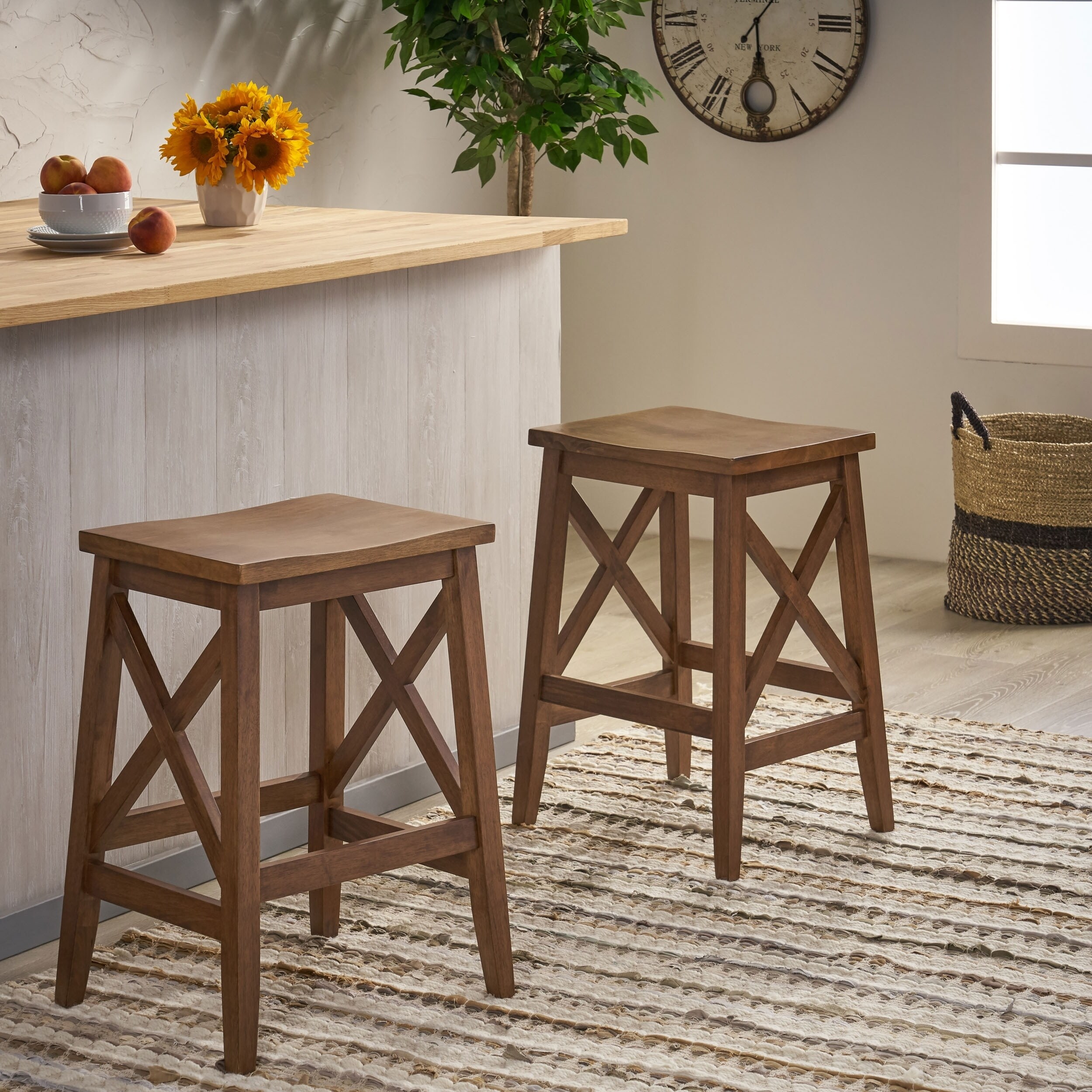 Heffley Contemporary Farmhouse Wooden Barstools (Set of 2) by Christopher Knight Home