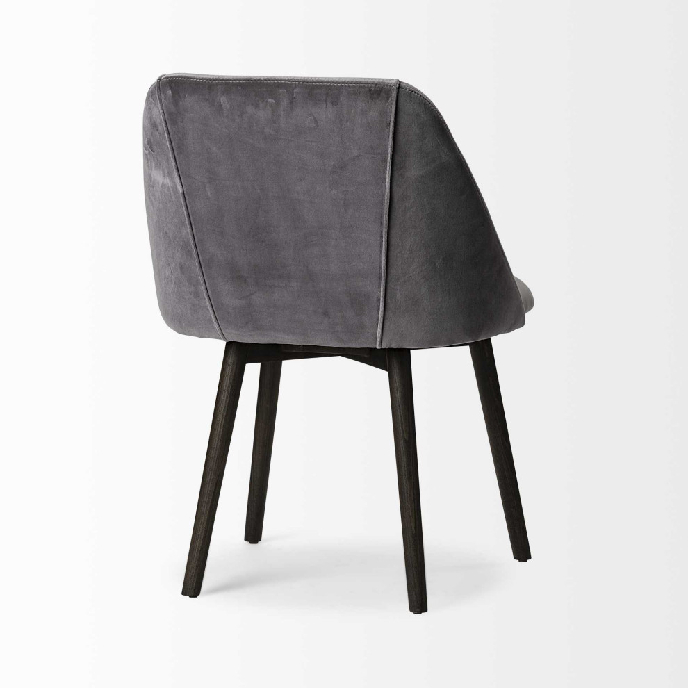 HomeRoots Grey Velvet Wrap With Black Wood Base Dining Chair   Midcentury   Dining Chairs   by VirVentures  Houzz