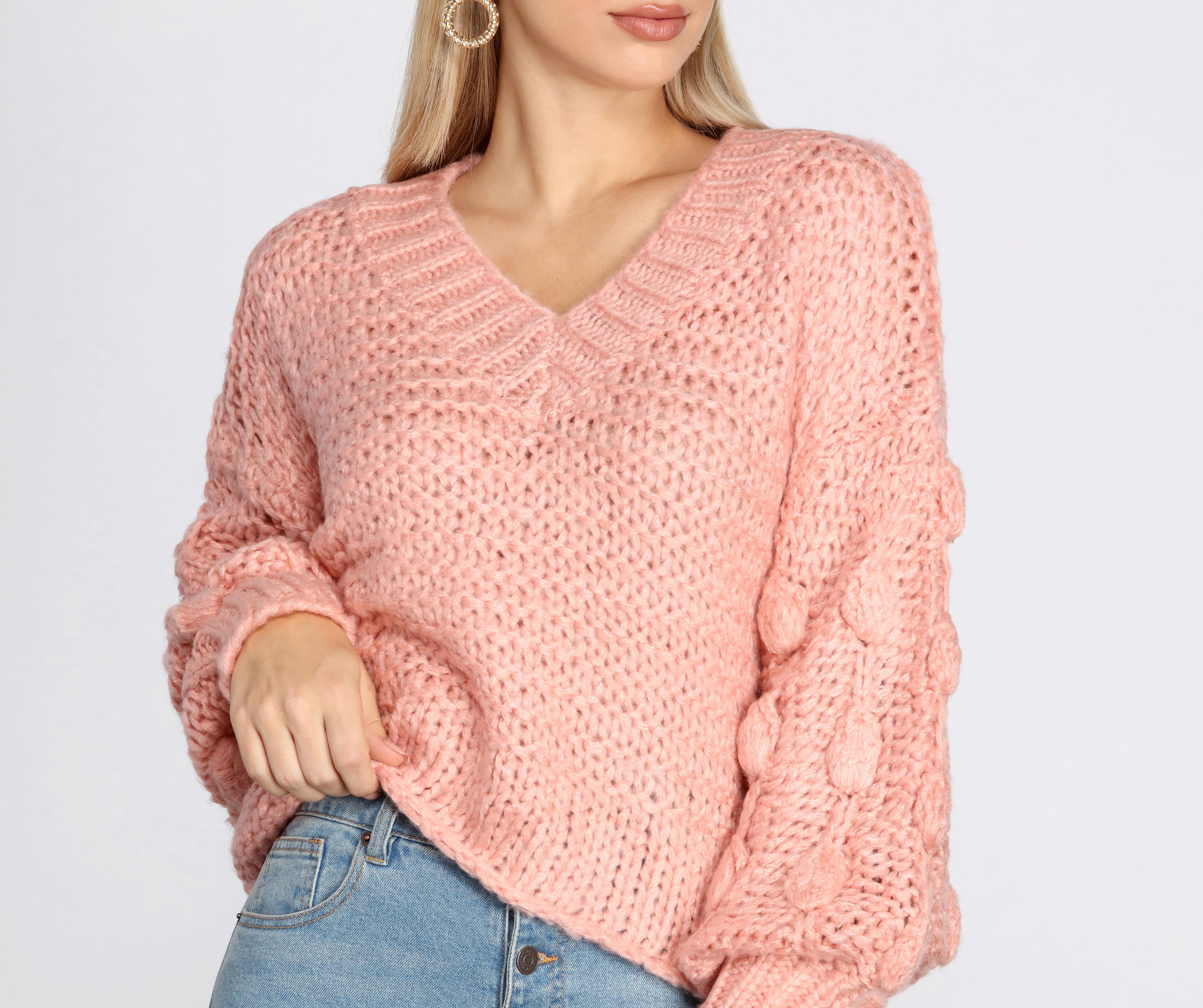 Pom Sleeve Detail Oversized Sweater