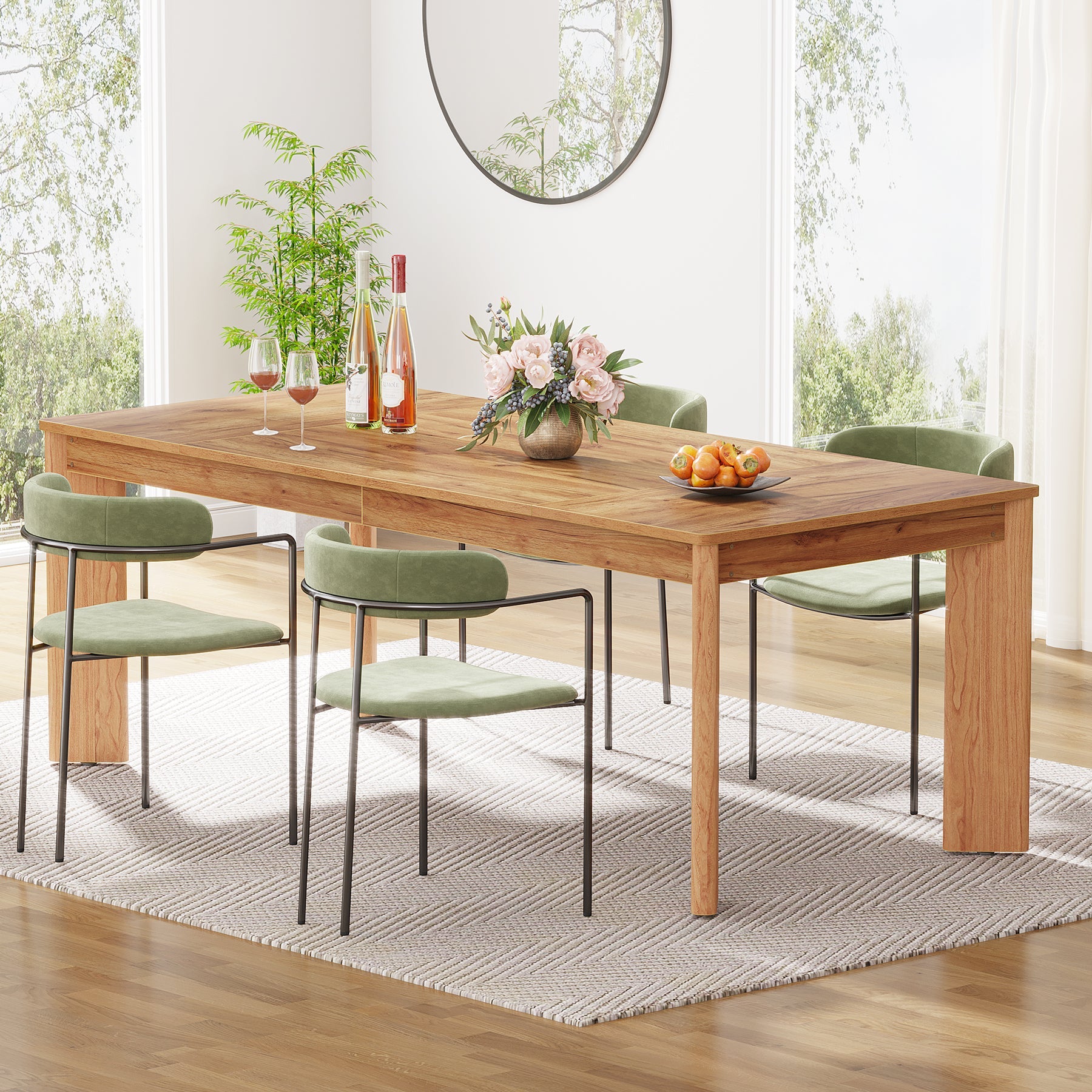 63-inch Dining Table, Wooden Farmhouse Kitchen Table for 4-6