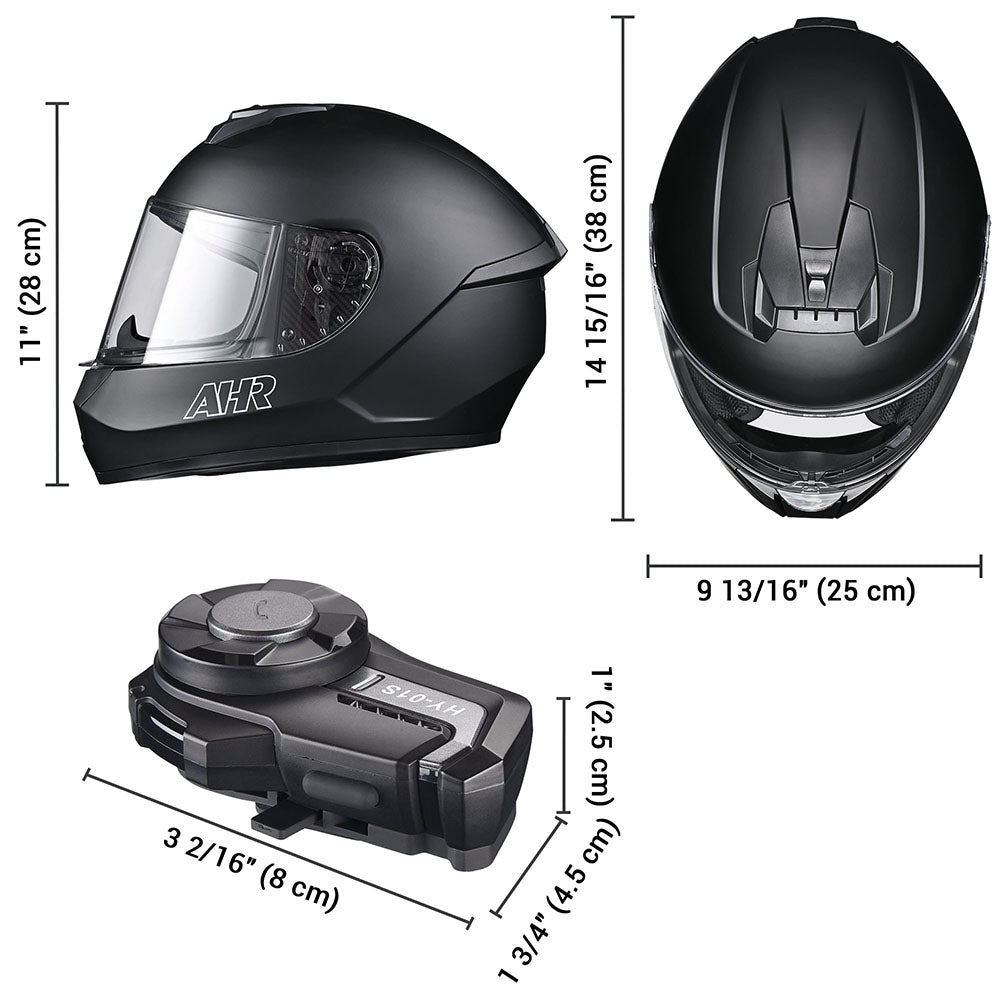 AHR Bluetooth Helmet DOT Full Face Intercom Matte Black