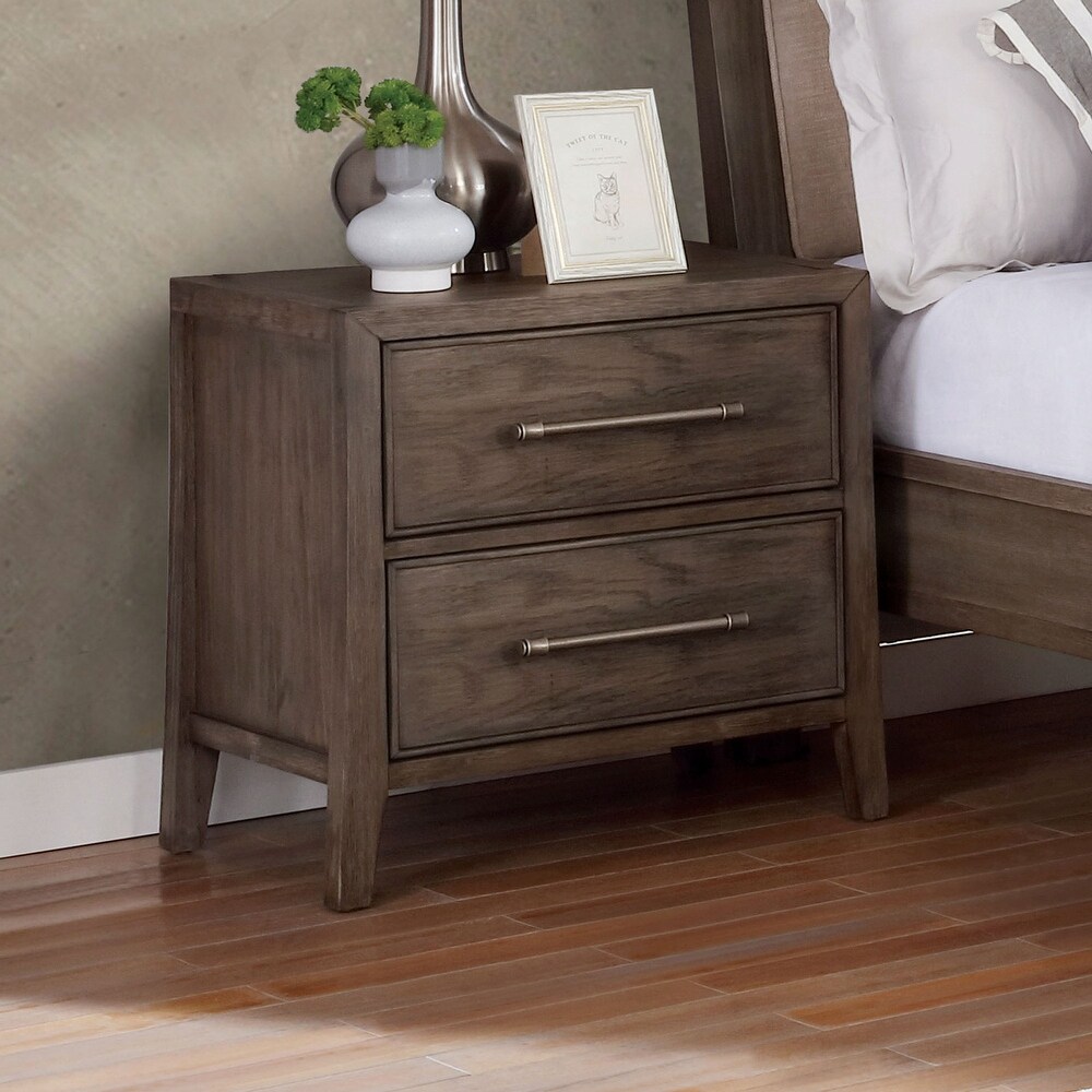 Ninn Transitional Grey Wood USB Port 3 Piece Padded Platform Bedroom Set with 2 Nightstands by Furniture of America