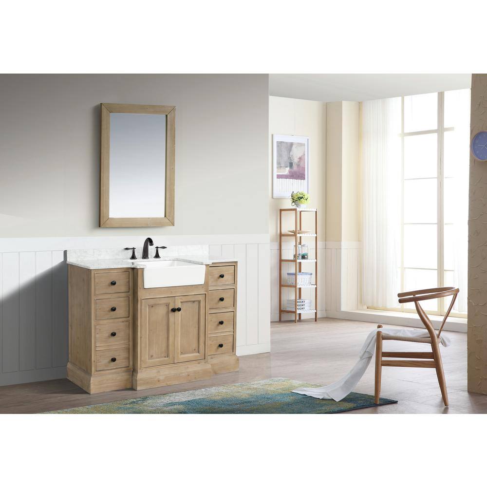 Ari Kitchen and Bath Kelly 48 in. Single Bath Vanity in Weathered Fir with Marble Vanity Top in Carrara White with White Farmhouse Basin AKB-KELLY-48-WEATHFIR