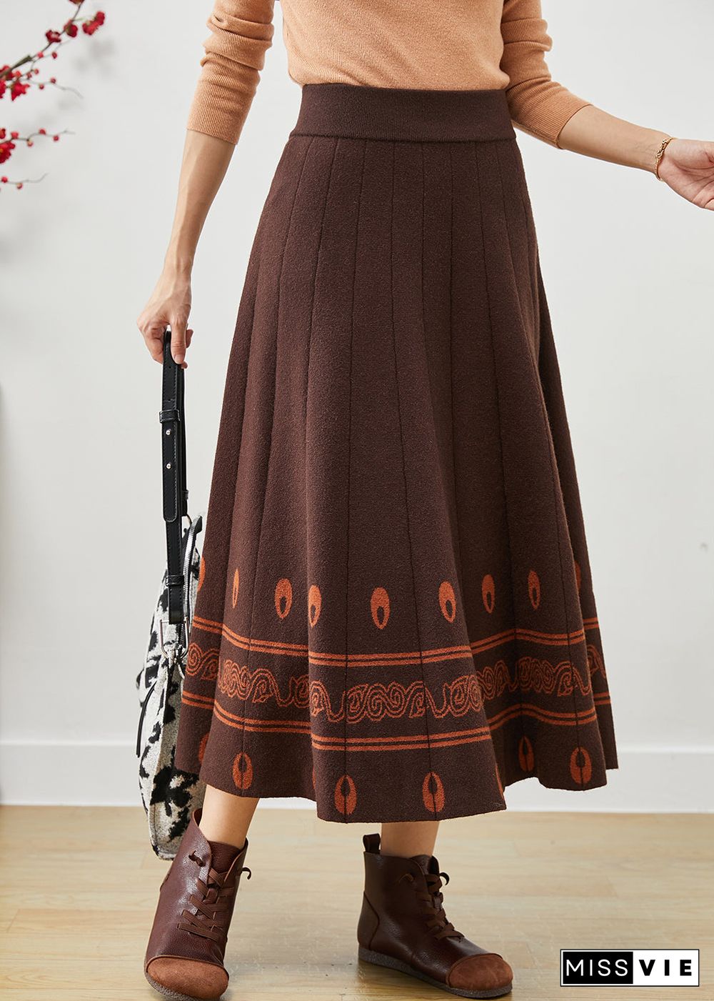 Modern Chocolate Exra Large Hem Print Wool Skirts Fall