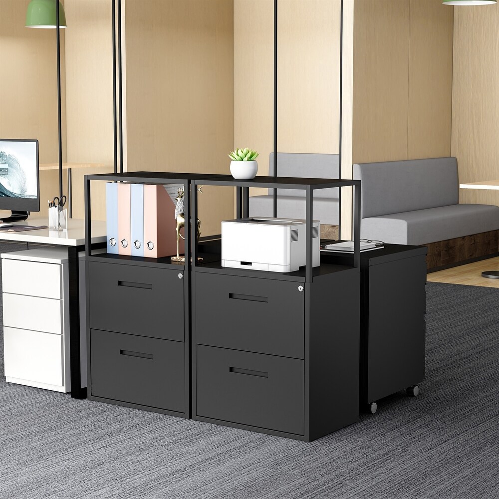 Metal Lateral File Cabinet with 2 Drawers with Shelving