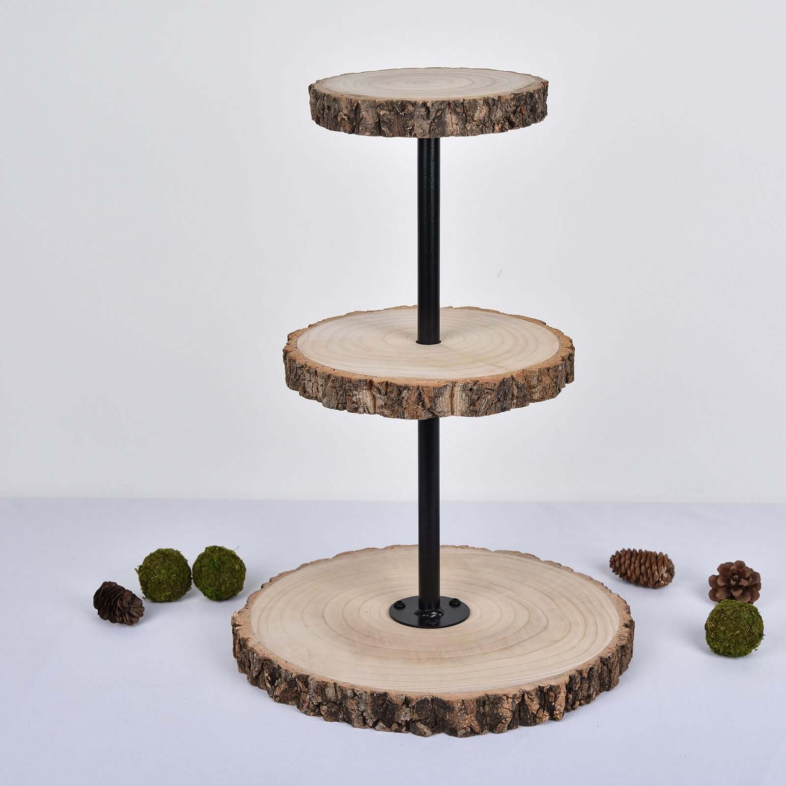 3-Tier Tower Natural Wood Slice Cheese Board Cupcake Stand, Rustic Centerpiece - Assembly Tools Included 19