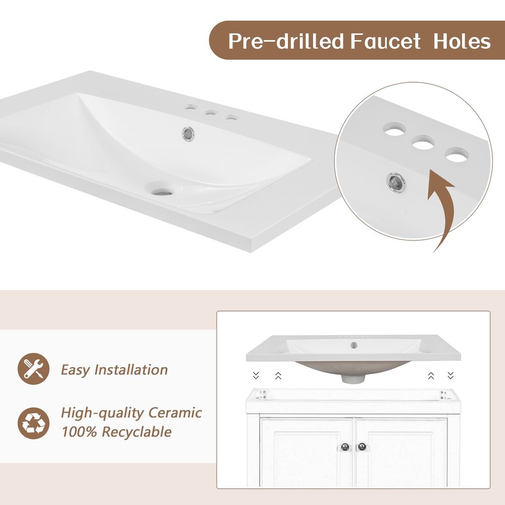 MDF Freestanding Bathroom Vanity Set with Drawer  Integrated Sink and Doors