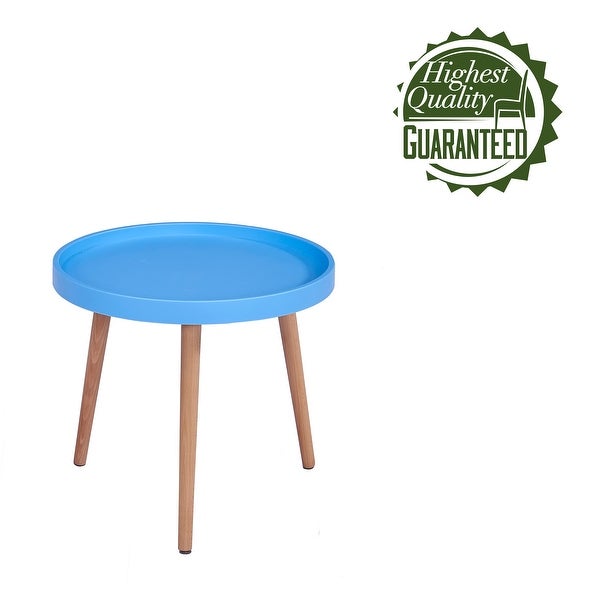 Porthos Home Eilis Side Table， Round Plastic Top， Beech Wood Legs