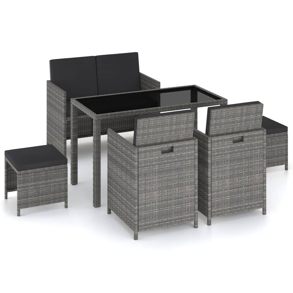 vidaXL 6 Piece Patio Dining Set with Cushions Poly Rattan Gray   48.4\