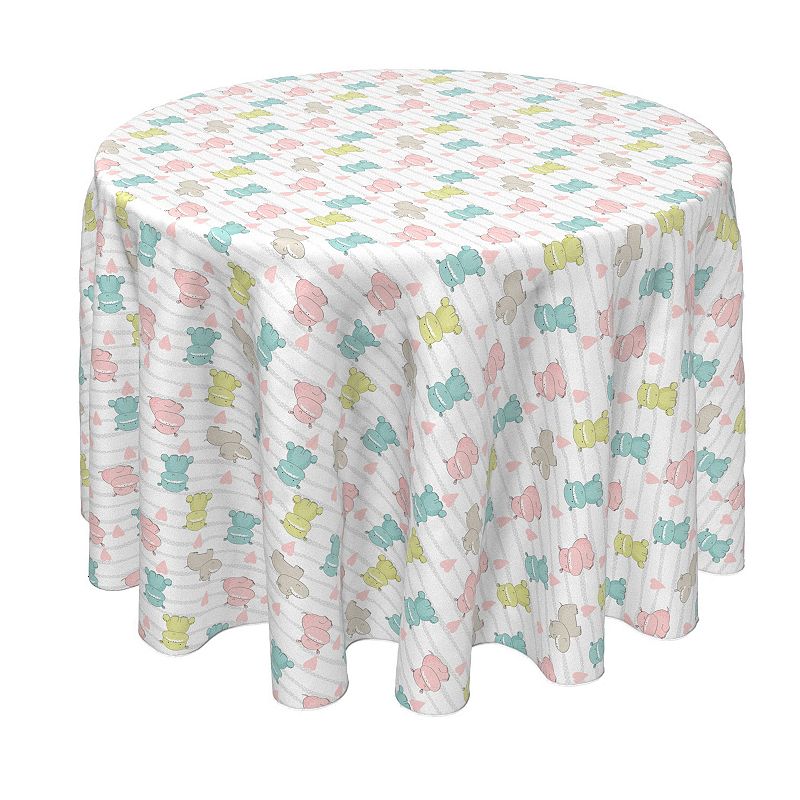 Round Tablecloth， 100% Polyester， 60 Round， Pastel Hippos