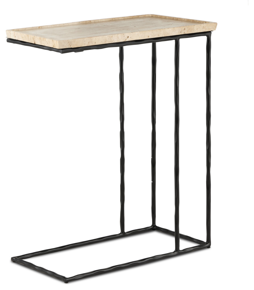 Currey  ampCompany 4000 0139 Boyles Travertine C Table in Natural/Black   Industrial   Side Tables And End Tables   by Currey  ampCompany  Inc.  Houzz