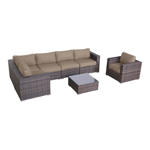 LSI 7 Piece Rattan Sunbrella Sectional Seating Group with Cushions