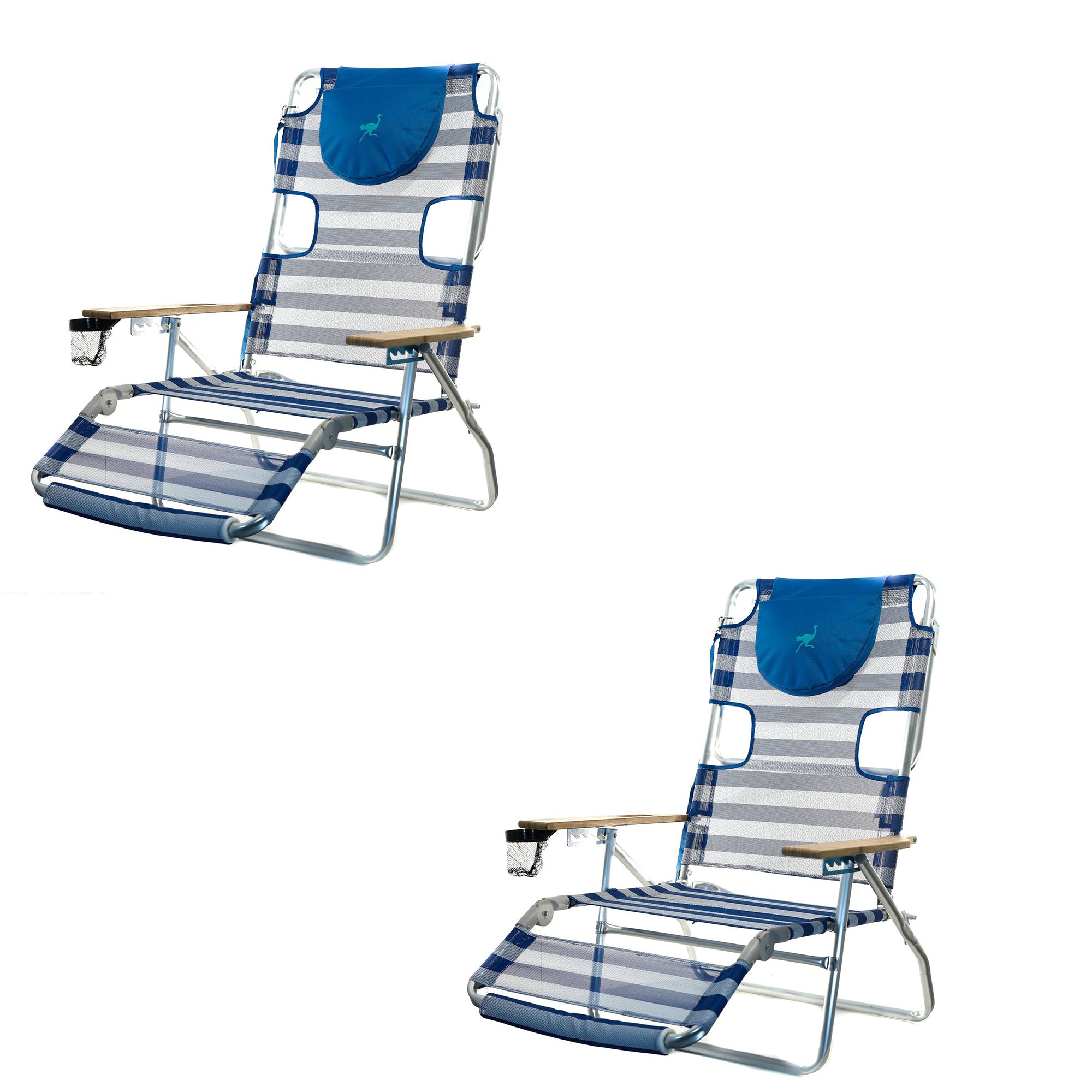 Ostrich 3-N-1 Aluminum Multi-Position Reclining Beach Chair， Striped (2 Pack)