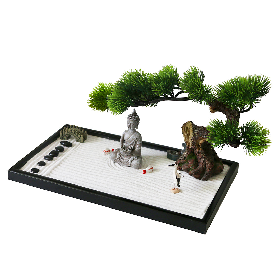 Japanese Tabletop Meditation Buddha Zen Garden Kit Tabletop Rock Sand Garden Office Home Desktop Relaxation Sandbox Decor