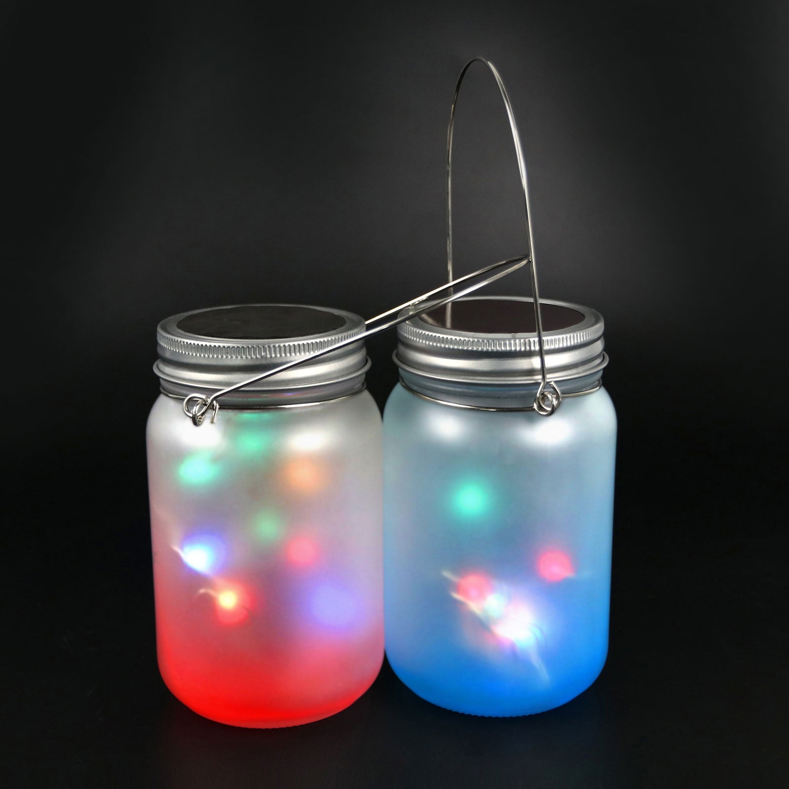 CALCA 36 Pack Mason Jar Lanterns 16oz Sublimation Blanks Frosted Gradient Mason Jar Lights with Solar Lid and Handle for Patio Yard Garden Party Wedding Christmas 6pcs x 6 Colors