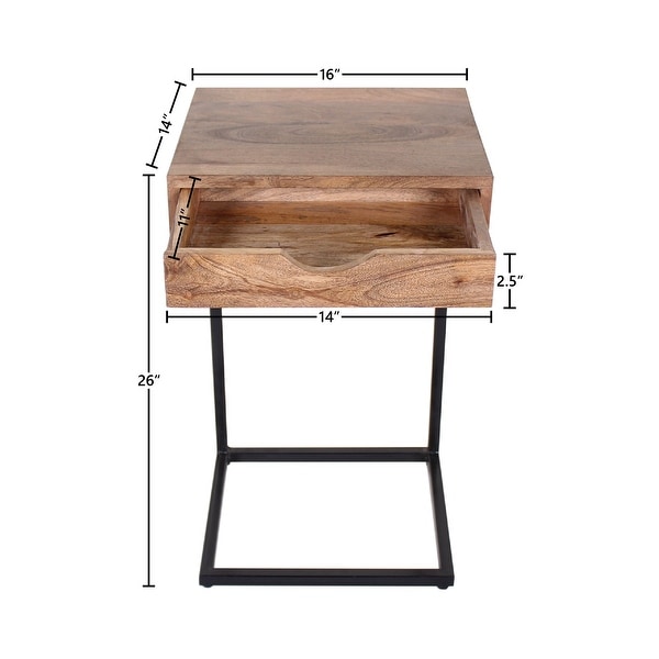 Preda Modern Mango Wood and Iron Accent C Table with Storage Drawer