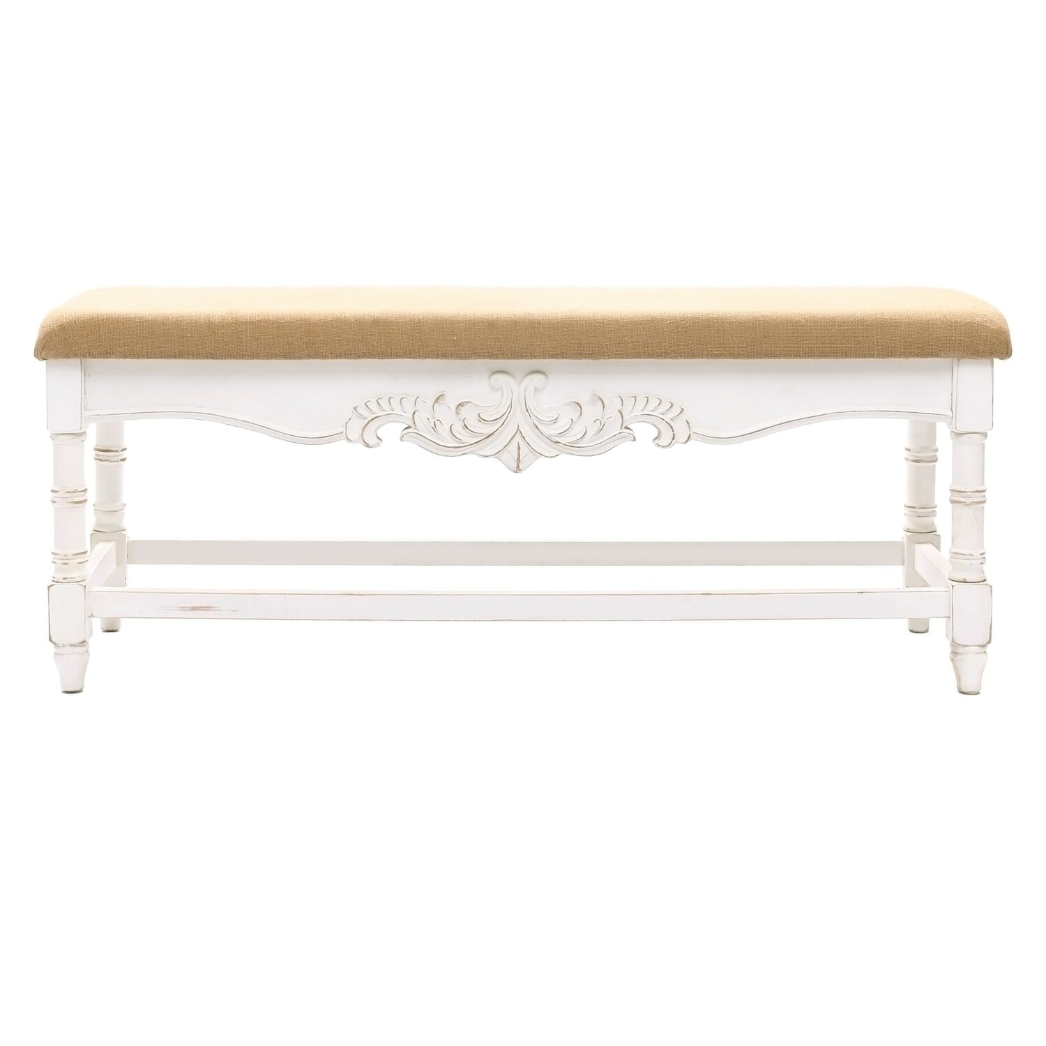 LuxenHome Upholstered Entry and Bedroom White Wood Bench