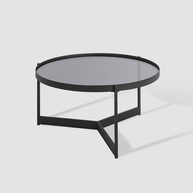 Modern Minimalist Tray Top Round Glass Coffee Table Black Saracina Home