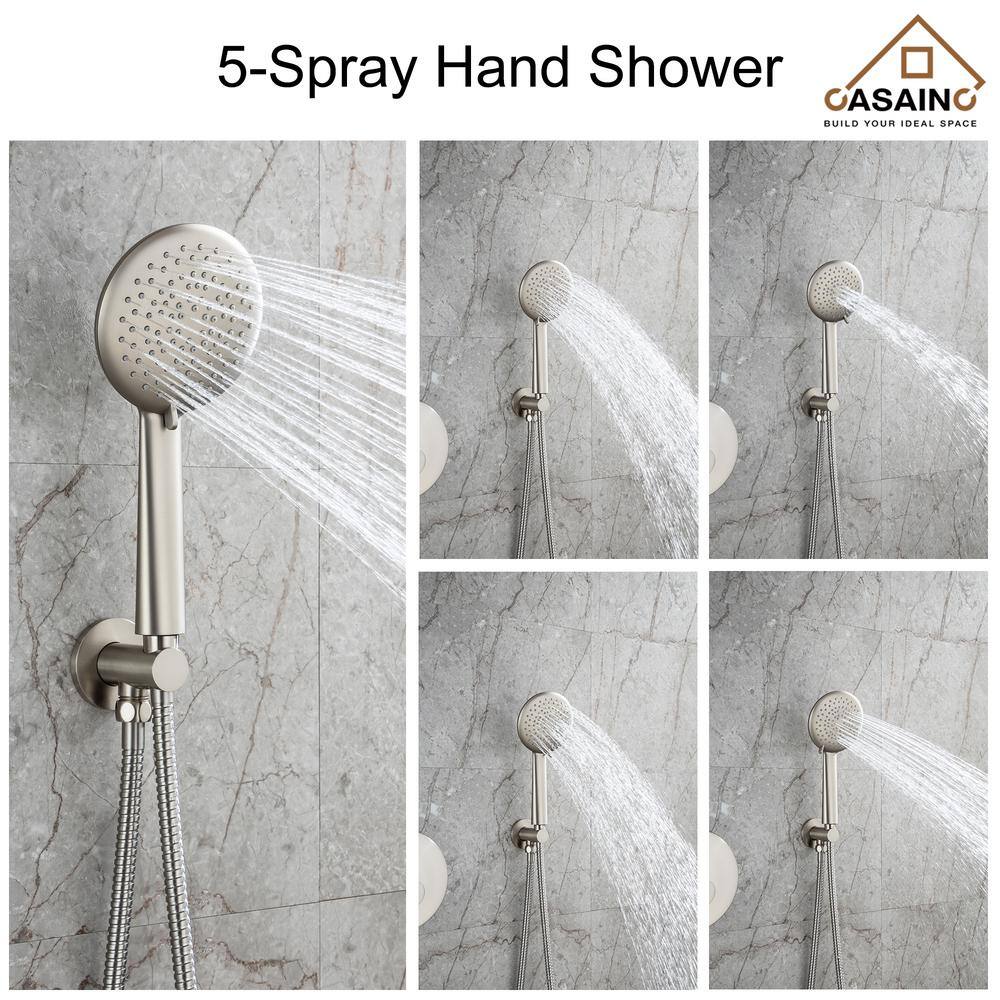 CASAINC 5-Spray Patterns 9.5 in. Tub Wall Mount Dual Shower Heads in Spot Resist Brushed Nickel HM-B204-RO-BN