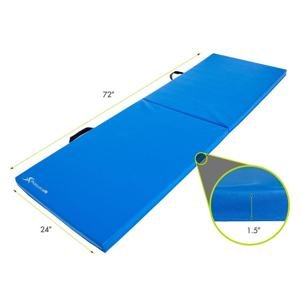 PROSOURCEFIT Bi-Fold Folding Thick Exercise Mat Blue 6 ft. x 2 ft. x 1.5 in. Vinyl and Foam Gymnastics Mat (Covers 12 sq. ft.) ps-1942-dfm-blue