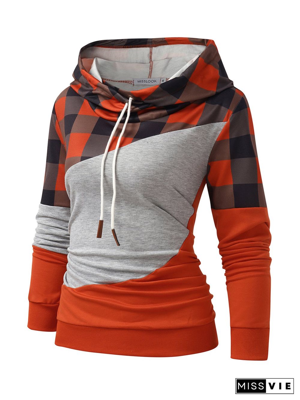 Red Long Sleeve Plaid Cotton Hoodie Sweatshirts