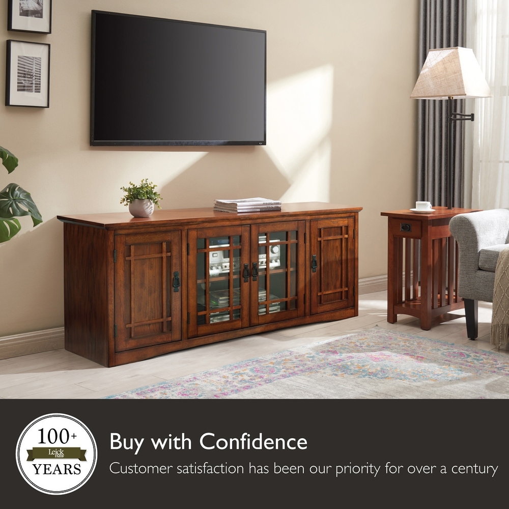 Leick Home Solid Wood Mission Oak Four Door TV Stand