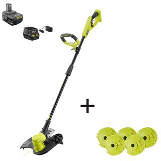 RYOBI ONE+ 18V 13 in. Cordless Battery String TrimmerEdger with Extra 5-Pack of Spools 4.0 Ah Battery and Charger P2080-AC5