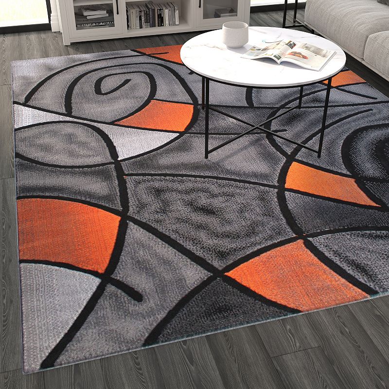 Masada Rugs Masada Rugs Trendz Collection 8'x10' Modern Contemporary Area Rug in Orange， Gray and Black