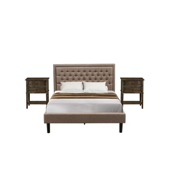 East West Furniture Bed Set - Queen Size Bed Dark Khaki Headboard with Nightstand - (End Table Pieces Option) - - 33772209