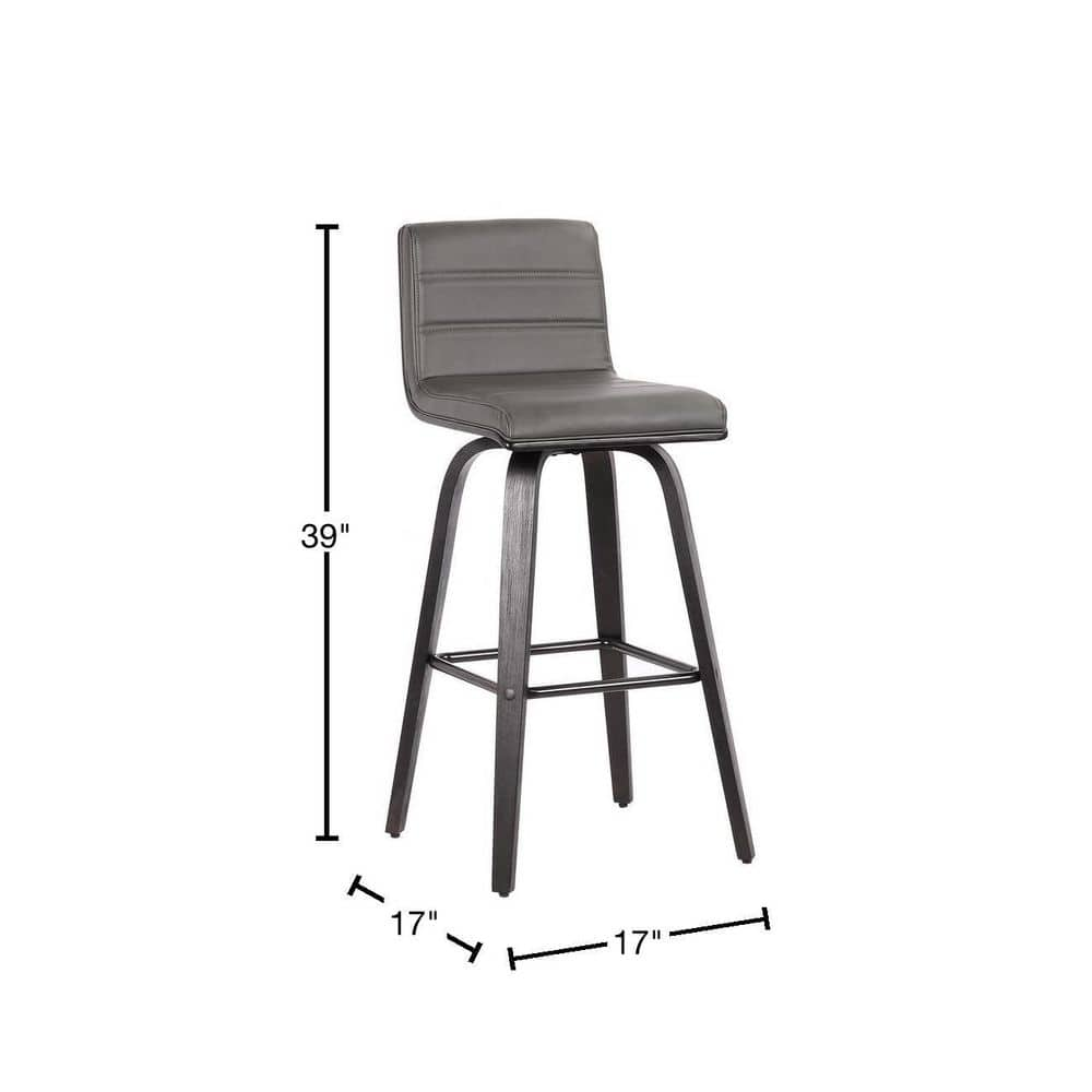 Armen Living Vienna 30 in. H Bar Grey in Black Brushed Wood with Faux Leather Bar Stool LCVIBAGRBL30