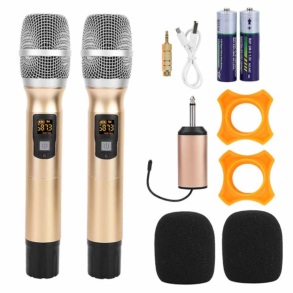 2pcs 25 Channels Golden Metal Handheld Wireless Microphone With Mini Receiver(built-in Battery)