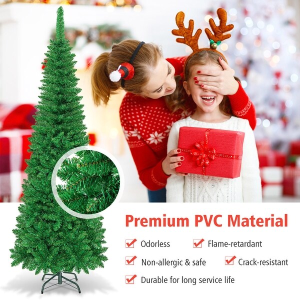 Gymax 4.5ft/6.5ft/7.5ft PreLit Pencil Christmas Tree Traditional