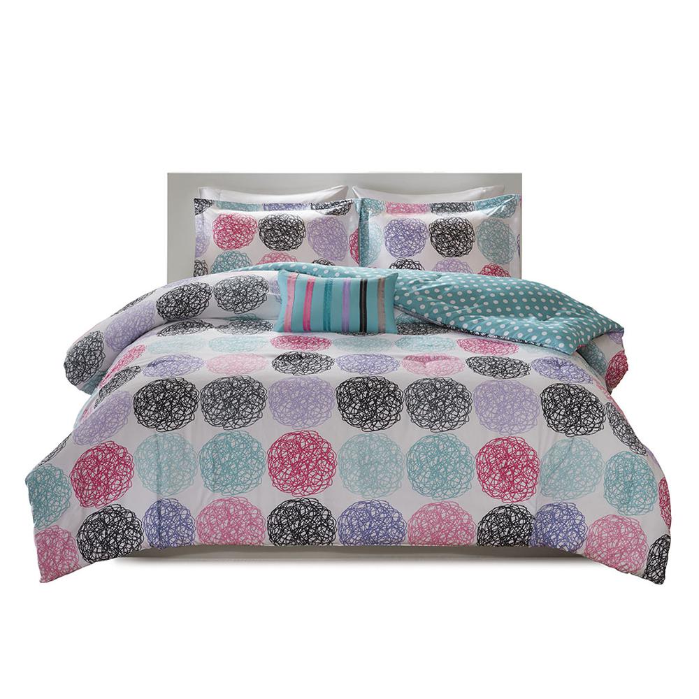 Home Essence Brittany Multi Circle Dot Reversible 3 Piece Comforter Set， Twin/Twin XL