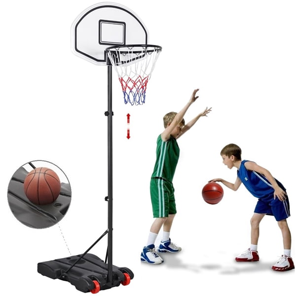 SmileMart Height Adjustable Portable Basketball System Hoop Goal for Kids Youth Outdoor， 6.4 to 8.2 Ft.