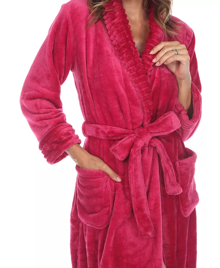 White Mark Women's Long Cozy Loungewear Belted Robe