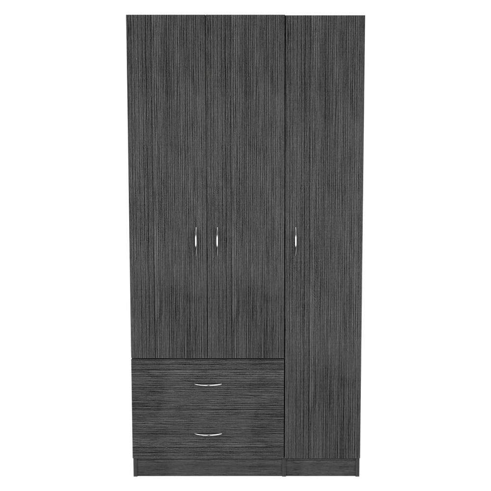 Bedroom 3 Door Armoire Cabinet with Clothing Rod and Drawer   Shelves